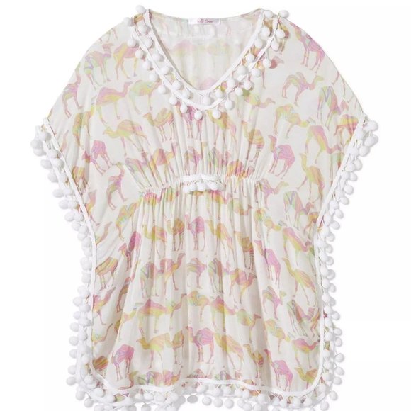 STELLA COVE Pom-Pom Trim Camel Swim Cover-Up
